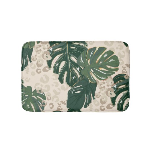 Leopard Monstera：ジャングルプリントヴィンテージ。 バスマット (正面)