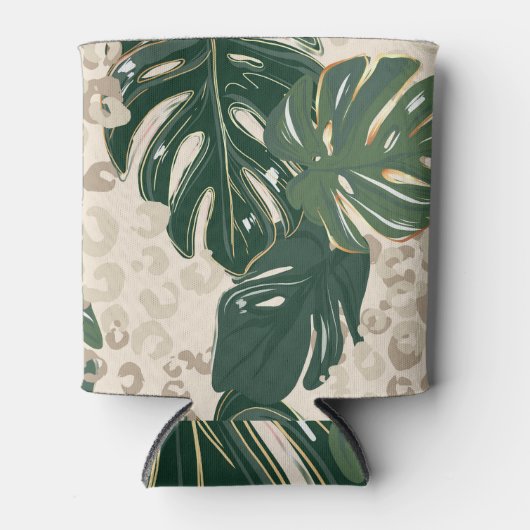 Leopard Monstera:ジャングルプリントヴィンテージ。 缶クーラー (正面)