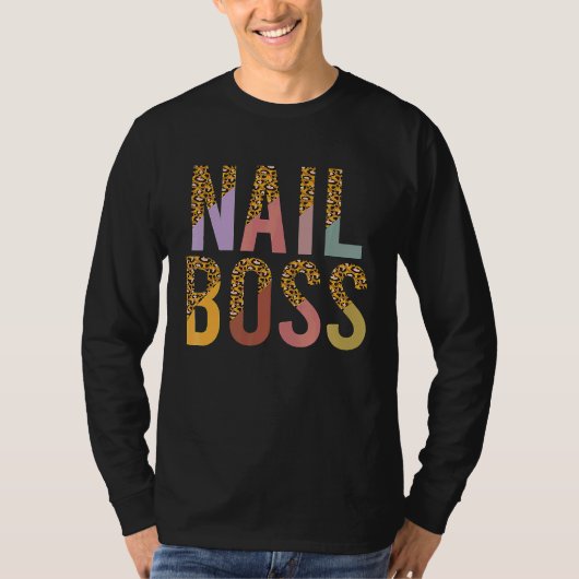 Leopard Nail Boss Technician Manicurist Woman Beau Tシャツ (正面)