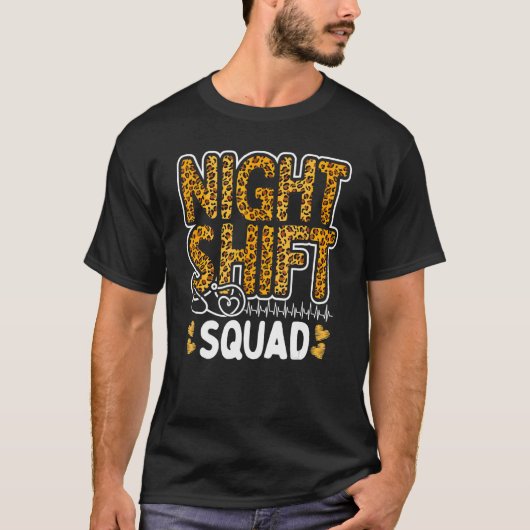 Leopard Night Shift Nurse Squad Leo Nursing Apprec Tシャツ (正面)