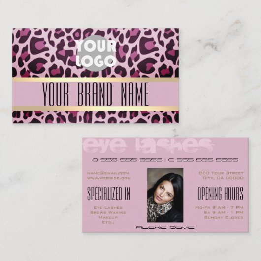 Leopard Patternロゴ写真オープン時間の点滅 名刺 (正面/裏面)