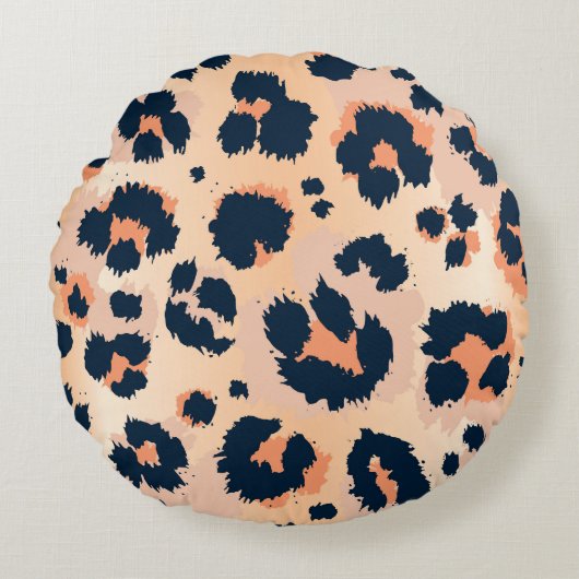 Leopard Pattern：シームレおもしろいスデザイン ラウンドクッション (正面)