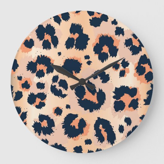 Leopard Pattern：シームレおもしろいスデザイン ラージ壁時計 (正面)
