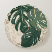 Leopard pattern, animal print seamless design gree ラウンドクッション (裏面)
