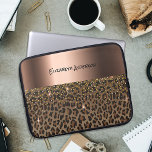 Leopard pattern brown black bronze metallic name ラップトップスリーブ<br><div class="desc">An elegant,  glamorous and feminine with brown and black leopard pattern,  decorated with golden confetti. Template for your name,  black hand lettered text. A large faux bronze metallic looking band.</div>