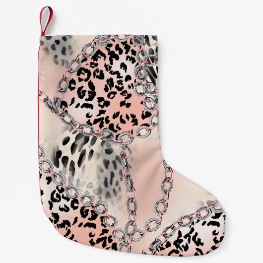 Leopard pattern, flowers, chain, roses スモールクリスマスストッキング (正面)