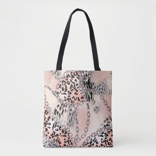 Leopard pattern, flowers, chain, roses トートバッグ (正面)