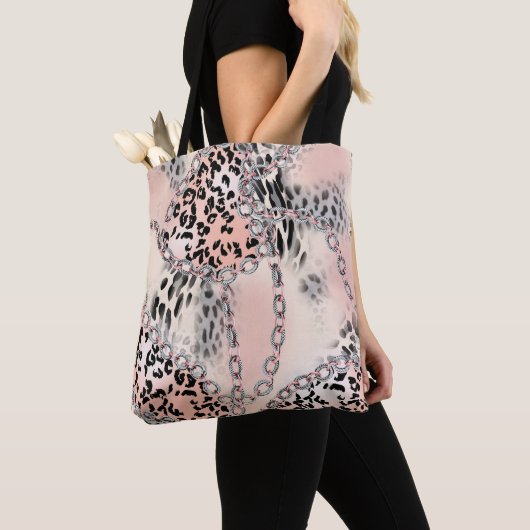 Leopard pattern, flowers, chain, roses トートバッグ (クローズアップ)