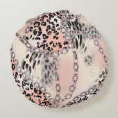Leopard pattern, flowers, chain, roses ラウンドクッション (裏面)