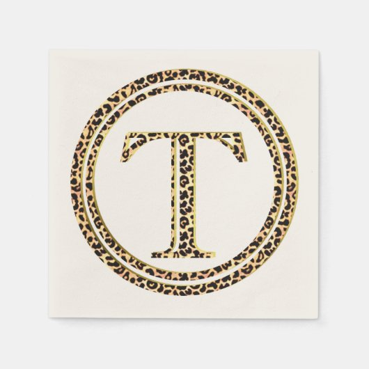 Leopard Pattern Letter "T" スタンダードカクテルナプキン (正面)