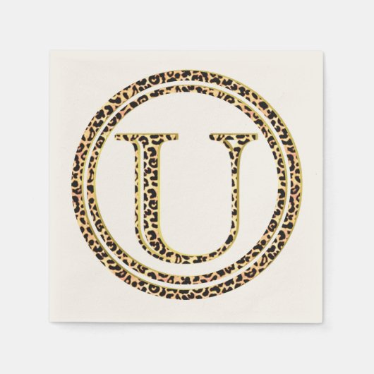 Leopard Pattern Letter "U" スタンダードカクテルナプキン (正面)