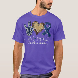 Leopard Peace Love Cure Blue Ribbon Colon Cancer A Tシャツ