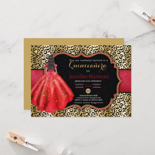 Leopard photo quinceanera招待 カード (正面/裏面インサイチュ)