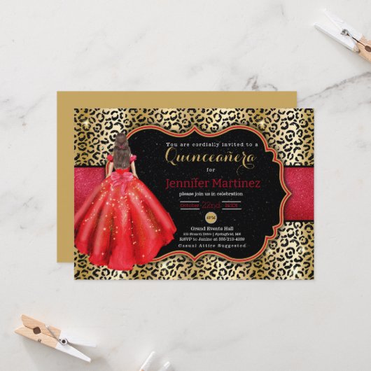 Leopard photo quinceanera招待 カード (正面/裏面インサイチュ)