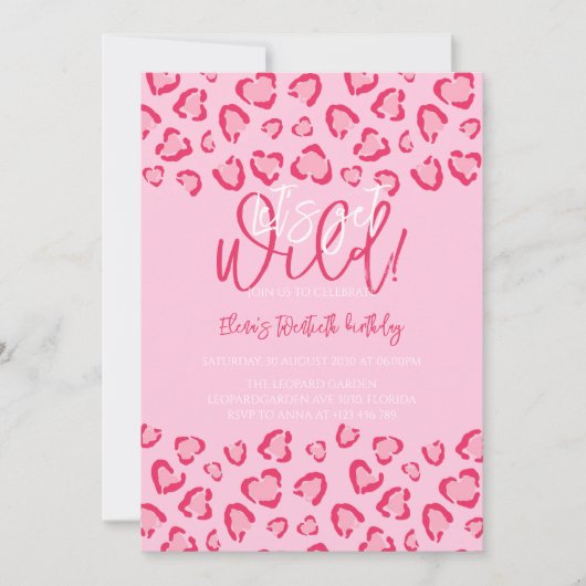 Leopard Pink Birthday Stylish Animal Print Party 招待状 (正面)