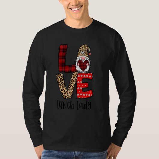 Leopard Plaid Gnome Heart LOVE Lunch Lady Valentin Tシャツ (正面)