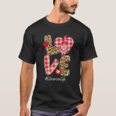Leopard Plaid Heart LOVE Librarian Life Gnome Vale Tシャツ (正面)