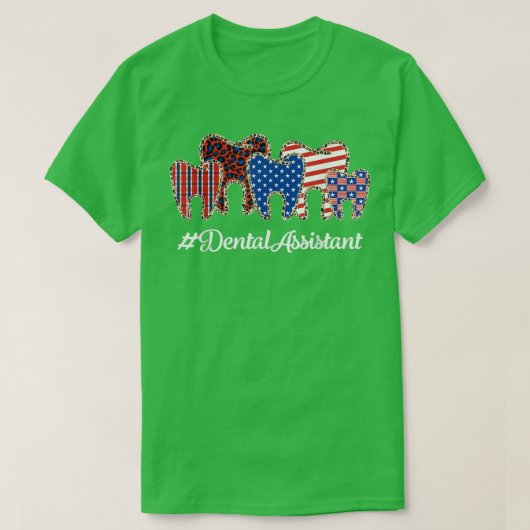 Leopard Plaid Tooth Teeth Dental Assistant 4th Of Tシャツ (デザイン正面)