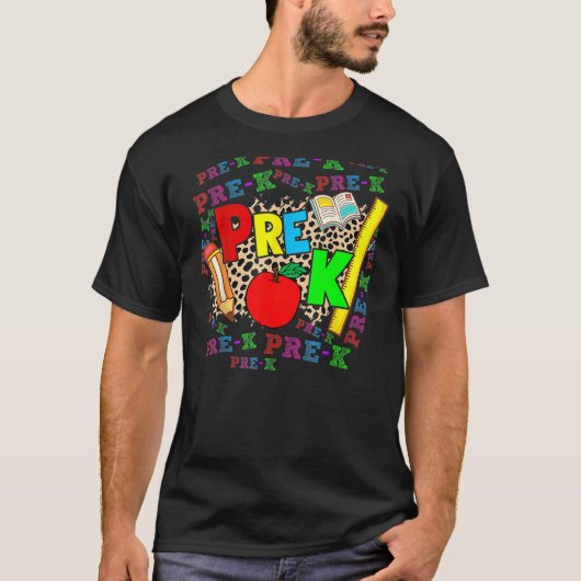 Leopard Pre K Typography Preschool Teacher Back To Tシャツ (正面)