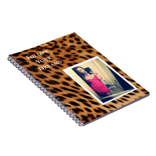 Leopard Printあなたの写真のパーソナライズされた引用文 ノートブック (右側)