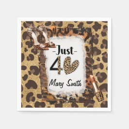 Leopard printあなたの名前と40th誕生日パーティー スタンダードカクテルナプキン