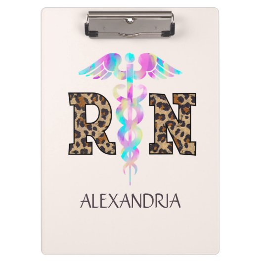Leopard Printの「RN」 - カラフル Medical Logo クリップボード (正面)