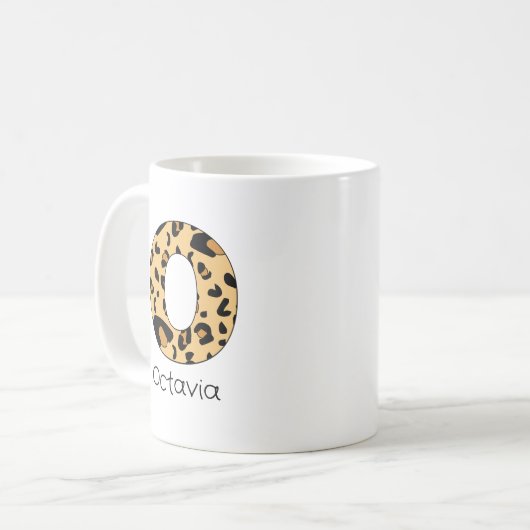 Leopard Printイニシャル(小文字と名前) コーヒーマグカップ (正面左)