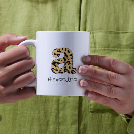 Leopard Printイニシャルa小文字と名前 コーヒーマグカップ