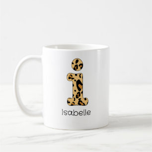 Leopard Printイニシャルi小文字と名前 コーヒーマグカップ