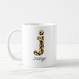Leopard Printイニシャルj小文字と名前 コーヒーマグカップ