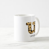Leopard Printイニシャルu小文字と名前 コーヒーマグカップ (正面右)