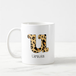 Leopard Printイニシャルu小文字と名前 コーヒーマグカップ