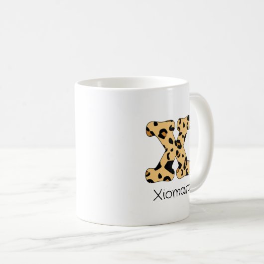 Leopard Printイニシャルx小文字と名前 コーヒーマグカップ (正面右)