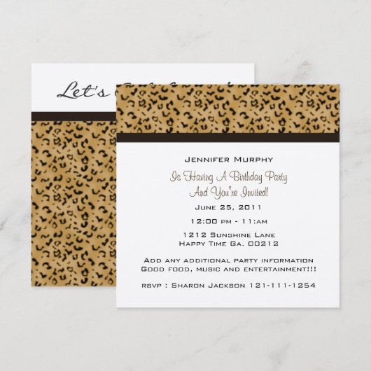 Leopard Printパーティの招待状 招待状 (正面/裏面)