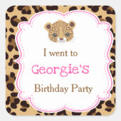 Leopard Printピンククローバー'私は行った' スクエアシール (正面)