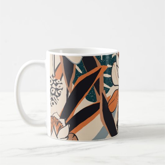 Leopard Printフローラ:抽象芸術手書き コーヒーマグカップ (左)
