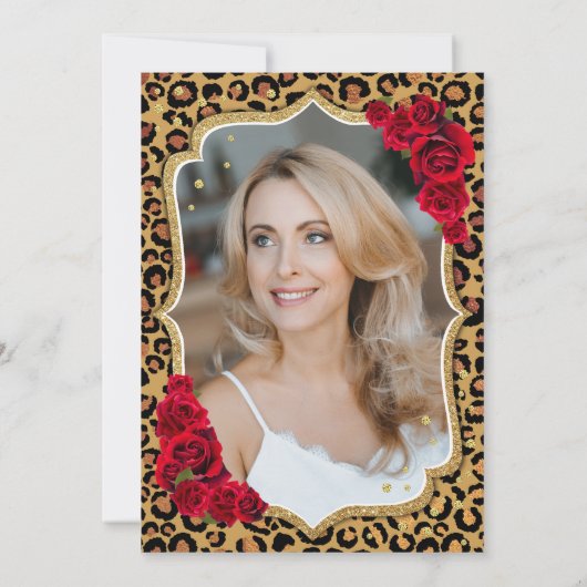 Leopard Printブラック金ゴールド写真50誕生日 招待状 (裏面)