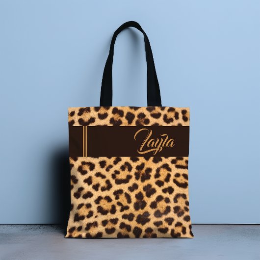 Leopard Printワイルドパタガーリーーンパーソナライズされた名 トートバッグ