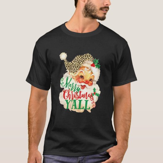 Leopard Printヴィンテージ70S Santa Merry Christmas Y' Tシャツ (正面)