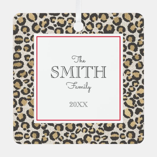 Leopard Print家族の写真名年レッドシック メタルオーナメント (正面)