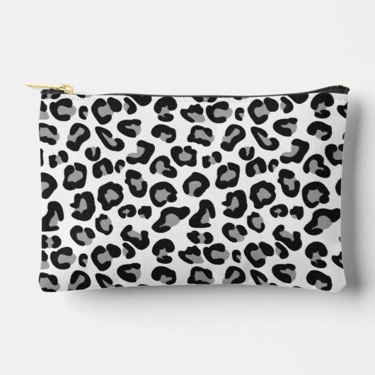 Leopard Print白黒とグレー アクセサリーポーチ (正面)