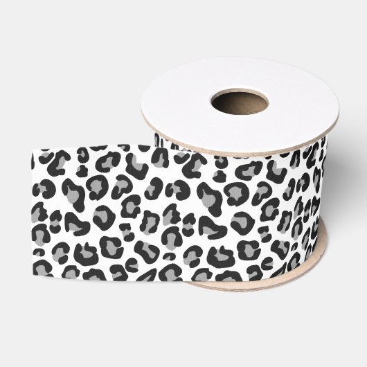 Leopard Print白黒とグレー/グレー グログランリボン (リール)