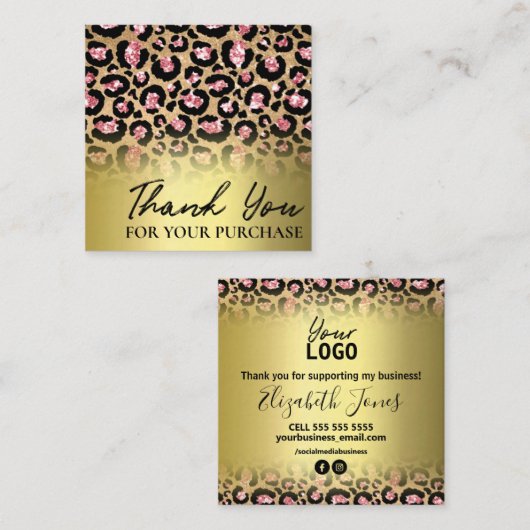 Leopard Print金ゴールドのご購入に感謝します スクエア名刺 (正面/裏面)