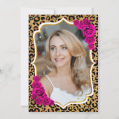 Leopard Print金ゴールドピンク写真50誕生日 招待状 (裏面)
