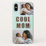 Leopard Print クール Mom 2フォトコラージミント iPhone X ケース<br><div class="desc">この電話のケースは外のクールママ向け！これには、パーソナル化のための2つの写真テンプレートと、受信者がママになった年の文字テンプレートが含まれる！MOMのクール言葉は黒とタンのヒョウのプリントパターンでデザインされ、背景の色は好きな色にカスタマイズも好きにできる!</div>