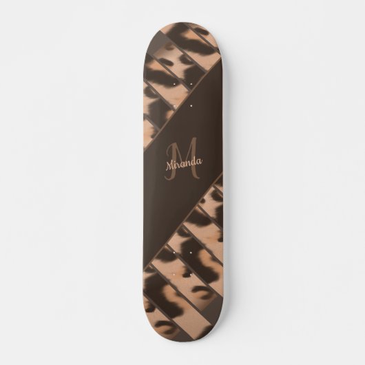 Leopard Print ストライプの Monogramパーソナライズされた名 スケートボード (正面)
