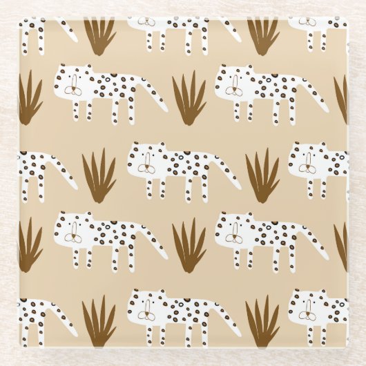 Leopard Print:タイムレスパターン。 ガラスコースター (正面)