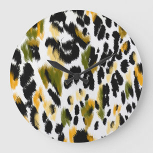 Leopard Print:動物のテクスチャ背景 ラージ壁時計