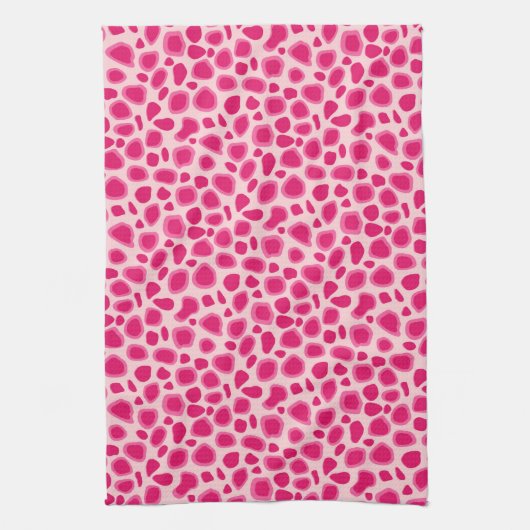 Leopard Print -明るい赤紫色とライトピンク キッチンタオル (縦)