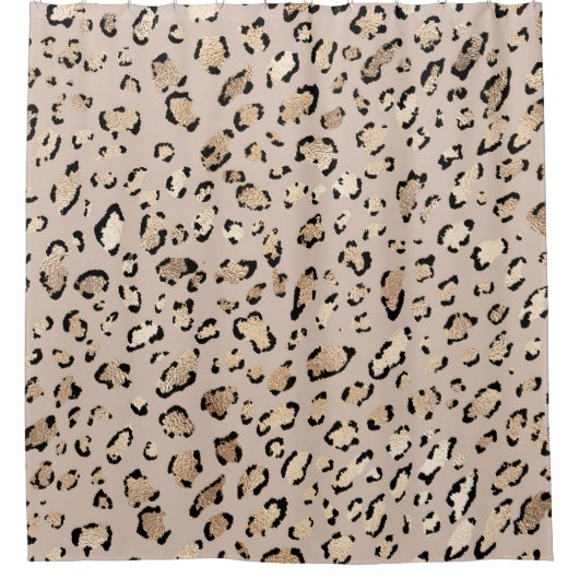 Leopard Print、輝く金ゴールドスポット。 シャワーカーテン (正面)
